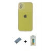 MARSİLYAN™- iPhone 12 Kılıf Ahenk Doku - Siyah Polymer Nano Ekran Koruyucu + Metal Kamera Lens Koruma Cam - AKYL