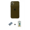 MARSİLYAN™- iPhone 12 Kılıf Ahenk Doku - Siyah Polymer Nano Ekran Koruyucu + Metal Kamera Lens Koruma Cam - AKYL