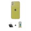 MARSİLYAN™- iPhone 12 Kılıf Ahenk Doku - Siyah Polymer Nano Ekran Koruyucu + Kamera Lens Koruma Cam - SF