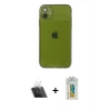 MARSİLYAN™- iPhone 12 Kılıf Ahenk Doku - Siyah Polymer Nano Ekran Koruyucu + Kamera Lens Koruma Cam - SF