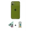 MARSİLYAN™- iPhone 12 Kılıf Ahenk Doku - Siyah Polymer Nano Ekran Koruyucu + Kırmızı Raze Metal Kamera Lens
