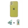 MARSİLYAN™- iPhone 12 Kılıf Ahenk Doku - Siyah Polymer Nano Ekran Koruyucu + Mavi Raze Metal Kamera Lens