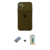 MARSİLYAN™- iPhone 12 Kılıf Ahenk Doku - Siyah Polymer Nano Ekran Koruyucu + Shine Kamera Lens Koruma Cam - PE