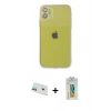 MARSİLYAN™- iPhone 12 Kılıf Ahenk Doku - Siyah Polymer Nano Ekran Koruyucu + Rainbow Kamera Lens Koruma Cam - YL