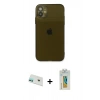 MARSİLYAN™- iPhone 12 Kılıf Ahenk Doku - Siyah Polymer Nano Ekran Koruyucu + Rainbow Kamera Lens Koruma Cam - YL