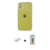 MARSİLYAN™- iPhone 12 Kılıf Ahenk Doku - Siyah Polymer Nano Ekran Koruyucu + Renkli Kamera Lens Koruma Cam - SI