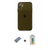 MARSİLYAN™- iPhone 12 Kılıf Ahenk Doku - Siyah Polymer Nano Ekran Koruyucu + Shine Kamera Lens Koruma Cam - GI