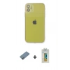 MARSİLYAN™- iPhone 12 Kılıf Ahenk Doku - Siyah Polymer Nano Ekran Koruyucu + Shine Kamera Lens Koruma Cam - SABE