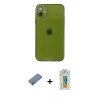 MARSİLYAN™- iPhone 12 Kılıf Ahenk Doku - Siyah Polymer Nano Ekran Koruyucu + Shine Kamera Lens Koruma Cam - SABE