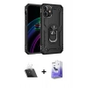MARSİLYAN™- iPhone 12 Kılıf Ahenk Klasik Koleksiyonu - Siyah Bilvis 5in1 5D Magic Hayalet Cam Ekran Koruyucu + Şeffaf Kamera Lens Koruma Cam