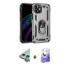 MARSİLYAN™- iPhone 12 Kılıf Ahenk Klasik Koleksiyonu - Siyah Bilvis 5in1 5D Magic Hayalet Cam Ekran Koruyucu + Kırmızı Raze Metal Kamera Lens