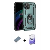 MARSİLYAN™- iPhone 12 Kılıf Ahenk Klasik Koleksiyonu - Siyah Bilvis 5in1 5D Magic Hayalet Cam Ekran Koruyucu + Açık Yeşil Metal Kamera Lens Koruma Cam