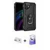 MARSİLYAN™- iPhone 12 Kılıf Ahenk Klasik Koleksiyonu - Siyah Bilvis 5in1 5D Magic Hayalet Cam Ekran Koruyucu + Rainbow Kamera Lens Koruma Cam - YL