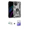 MARSİLYAN™- iPhone 12 Kılıf Ahenk Klasik Koleksiyonu - Siyah Bilvis 5in1 5D Magic Hayalet Cam Ekran Koruyucu + Rainbow Kamera Lens Koruma Cam - YL
