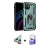 MARSİLYAN™- iPhone 12 Kılıf Ahenk Klasik Koleksiyonu - Siyah Bilvis 5in1 5D Magic Hayalet Cam Ekran Koruyucu + Kırmızı Raze Metal Kamera Lens