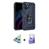 MARSİLYAN™- iPhone 12 Kılıf Ahenk Klasik Koleksiyonu - Siyah Bilvis 5in1 5D Magic Hayalet Cam Ekran Koruyucu + Raze Metal Kamera Lens - MI
