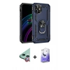 MARSİLYAN™- iPhone 12 Kılıf Ahenk Klasik Koleksiyonu - Siyah Bilvis 5in1 5D Magic Hayalet Cam Ekran Koruyucu + Kırmızı Raze Metal Kamera Lens