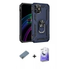MARSİLYAN™- iPhone 12 Kılıf Ahenk Klasik Koleksiyonu - Siyah Bilvis 5in1 5D Magic Hayalet Cam Ekran Koruyucu + Metal Kamera Lens Koruma Cam - GD
