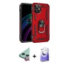 MARSİLYAN™- iPhone 12 Kılıf Ahenk Klasik Koleksiyonu - Siyah Bilvis 5in1 5D Magic Hayalet Cam Ekran Koruyucu + Kırmızı Raze Metal Kamera Lens
