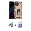 MARSİLYAN™- iPhone 12 Kılıf Ahenk Klasik Koleksiyonu - Siyah Bilvis 5in1 5D Magic Hayalet Cam Ekran Koruyucu + Kırmızı Raze Metal Kamera Lens