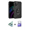 MARSİLYAN™- iPhone 12 Kılıf Ahenk Klasik Koleksiyonu - Siyah Bilvis 5in1 5D Magic Hayalet Cam Ekran Koruyucu + Raze Metal Kamera Lens - MI