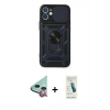 MARSİLYAN™- iPhone 12 Kılıf Ahenk Klasik - Şeffaf Pasifik Cam Ekran Koruyucu + Raze Metal Kamera Lens - KI