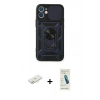 MARSİLYAN™- iPhone 12 Kılıf Ahenk Klasik - Şeffaf Pasifik Cam Ekran Koruyucu + Renkli Kamera Lens Koruma Cam - SI