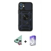 MARSİLYAN™- iPhone 12 Kılıf Ahenk Klasik - Siyah Bilvis 5in1 3D Magic Cam Ekran Koruyucu + Raze Metal Kamera Lens - KI