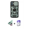 MARSİLYAN™- iPhone 12 Kılıf Ahenk Klasik - Siyah Bilvis 5in1 3D Magic Cam Ekran Koruyucu + Raze Metal Kamera Lens - KI
