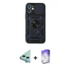 MARSİLYAN™- iPhone 12 Kılıf Ahenk Klasik - Siyah Bilvis 5in1 3D Magic Cam Ekran Koruyucu + Mavi Raze Metal Kamera Lens