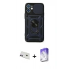 MARSİLYAN™- iPhone 12 Kılıf Ahenk Klasik - Siyah Bilvis 5in1 3D Magic Cam Ekran Koruyucu + Rainbow Kamera Lens Koruma Cam - MR