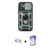 MARSİLYAN™- iPhone 12 Kılıf Ahenk Klasik - Siyah Bilvis 5in1 3D Magic Cam Ekran Koruyucu + Rainbow Kamera Lens Koruma Cam - YL