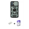 MARSİLYAN™- iPhone 12 Kılıf Ahenk Klasik - Siyah Bilvis 5in1 3D Magic Cam Ekran Koruyucu + Renkli Kamera Lens Koruma Cam - SI