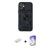 MARSİLYAN™- iPhone 12 Kılıf Ahenk Klasik - Siyah Bilvis 5in1 3D Magic Cam Ekran Koruyucu + Sarı Renkli Kamera Lens Koruma Cam