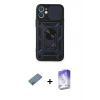 MARSİLYAN™- iPhone 12 Kılıf Ahenk Klasik - Siyah Bilvis 5in1 3D Magic Cam Ekran Koruyucu + Sierra Blue Shine Kamera Lens Koruma Cam