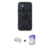 MARSİLYAN™- iPhone 12 Kılıf Ahenk Klasik - Siyah Bilvis 5in1 3D Magic Cam Ekran Koruyucu + Rainbow Kamera Lens Koruma Cam - YL