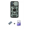 MARSİLYAN™- iPhone 12 Kılıf Ahenk Klasik - Siyah Bilvis 5in1 5D Magic Hayalet Cam Ekran Koruyucu + Shine Kamera Lens Koruma Cam - GD