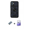 MARSİLYAN™- iPhone 12 Kılıf Ahenk Klasik - Siyah Bilvis 5in1 5D Magic Hayalet Cam Ekran Koruyucu + Shine Kamera Lens Koruma Cam - GD