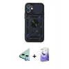 MARSİLYAN™- iPhone 12 Kılıf Ahenk Klasik - Siyah Bilvis 5in1 5D Magic Hayalet Cam Ekran Koruyucu + Raze Metal Kamera Lens - MI