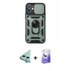 MARSİLYAN™- iPhone 12 Kılıf Ahenk Klasik - Siyah Bilvis 5in1 5D Magic Hayalet Cam Ekran Koruyucu + Raze Metal Kamera Lens - MI
