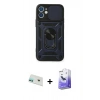 MARSİLYAN™- iPhone 12 Kılıf Ahenk Klasik - Siyah Bilvis 5in1 5D Magic Hayalet Cam Ekran Koruyucu + Rainbow Kamera Lens Koruma Cam - YL