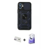 MARSİLYAN™- iPhone 12 Kılıf Ahenk Klasik - Siyah Bilvis 5in1 5D Magic Hayalet Cam Ekran Koruyucu + Rainbow Kamera Lens Koruma Cam - MR