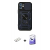 MARSİLYAN™- iPhone 12 Kılıf Ahenk Klasik - Siyah Bilvis 5in1 5D Magic Hayalet Cam Ekran Koruyucu + Renkli Kamera Lens Koruma Cam - PE