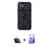 MARSİLYAN™- iPhone 12 Kılıf Ahenk Klasik - Siyah Bilvis 5in1 5D Magic Hayalet Cam Ekran Koruyucu + Kamera Lens Koruma Cam - SF