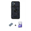 MARSİLYAN™- iPhone 12 Kılıf Ahenk Klasik - Siyah Bilvis 5in1 5D Magic Hayalet Cam Ekran Koruyucu + Shine Kamera Lens Koruma Cam - GS