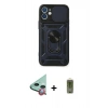 MARSİLYAN™- iPhone 12 Kılıf Ahenk Klasik - Siyah Joko Magic 5D Hayalet Cam + Kırmızı Raze Metal Kamera Lens