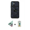 MARSİLYAN™- iPhone 12 Kılıf Ahenk Klasik - Siyah Polymer Nano Ekran Koruyucu + Raze Metal Kamera Lens - KI