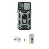 MARSİLYAN™- iPhone 12 Kılıf Ahenk Klasik - Siyah Polymer Nano Ekran Koruyucu + Rainbow Kamera Lens Koruma Cam - MR