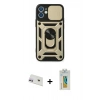 MARSİLYAN™- iPhone 12 Kılıf Ahenk Klasik - Siyah Polymer Nano Ekran Koruyucu + Rainbow Kamera Lens Koruma Cam - MR