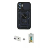 MARSİLYAN™- iPhone 12 Kılıf Ahenk Klasik - Siyah Polymer Nano Ekran Koruyucu + Rainbow Kamera Lens Koruma Cam - MR